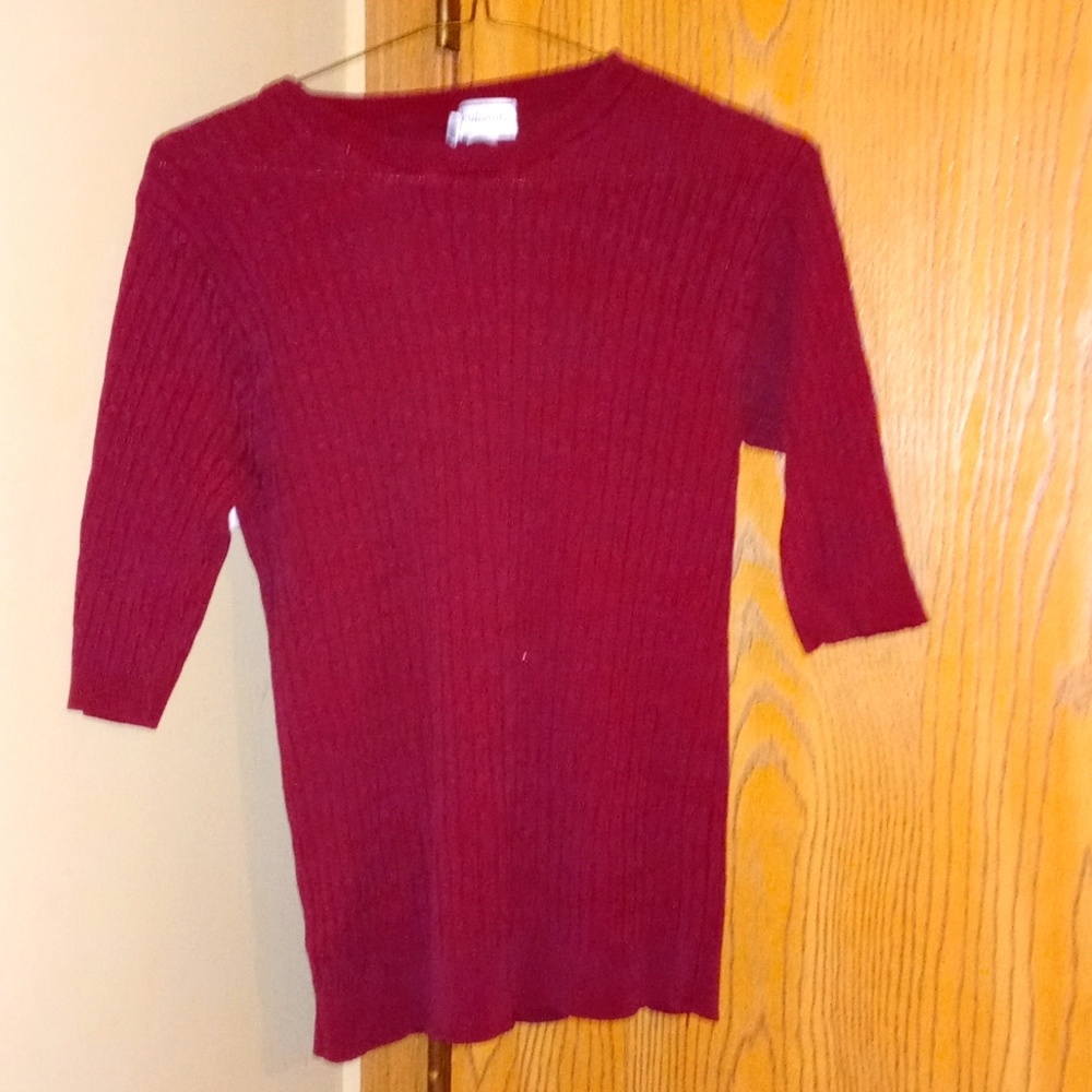 100% silk "JACOBSON'S" Maroon 3/4 length sleeve woven sweater